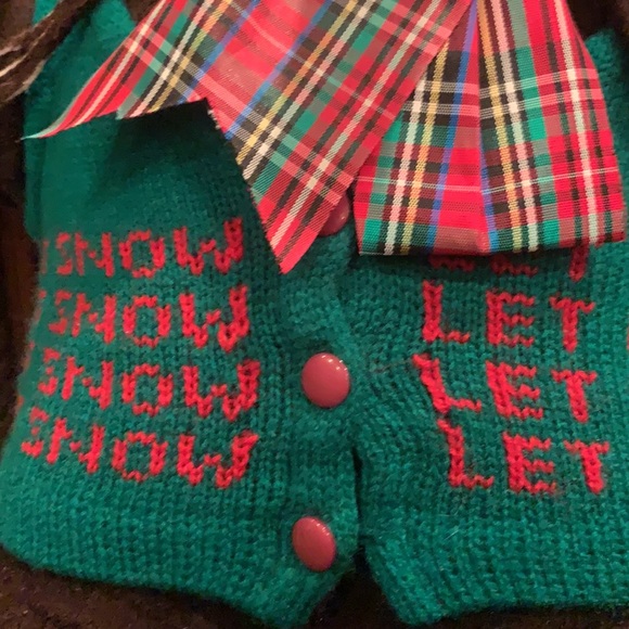 Vintage Suede Teddy Bear with Hat & Sweater Let It Snow ❄️ - Picture 3 of 5